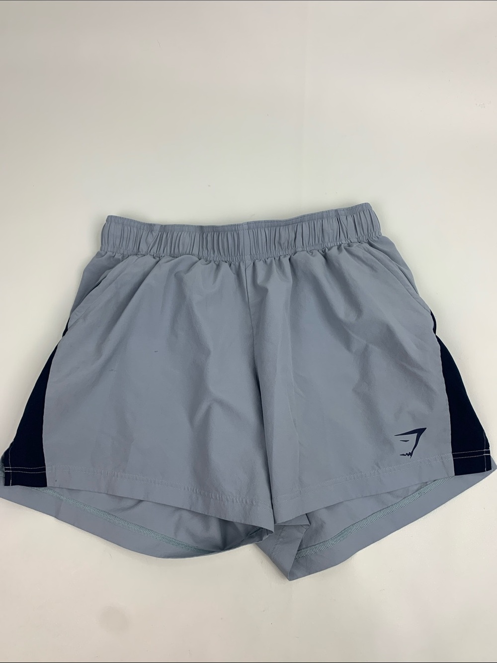 Gymshark Light Gray and Navy Women's Athletic Shorts Size Large Drawstring waist